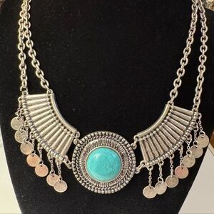 Aldo Silver Tone & Faux Turquoise Bib Necklace